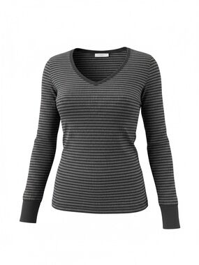 Magnetic Me Gray and Black Striped V-Neck Long Sleeve Top
